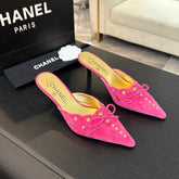 HIGH HEEL MULE 65 MM IN DEEP PINK SUEDE