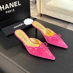 HIGH HEEL MULE 65 MM IN DEEP PINK SUEDE