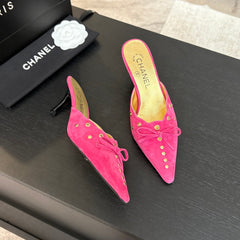 HIGH HEEL MULE 65 MM IN DEEP PINK SUEDE