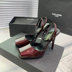 SL FISH MOUTH SANDAL PUMP BERRY POLISHED CALFSKIN