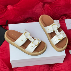 Sandal Flat White Brown Canvas