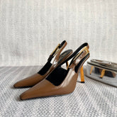 LEE SLINGBACK PUMPS 105 IN BROWN PATENT LEATHER GOLD HEEL