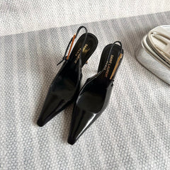 LEE SLINGBACK PUMPS 105 IN BLACK PATENT LEATHER GOLD HEEL