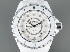 J12 Date Quartz White Ceramic Diamond Numerals White Dial