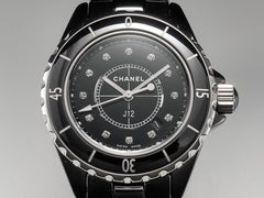 J12 Date Quartz Black Ceramic Diamond Numerals Black Dial