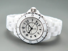 J12 Date Quartz White Ceramic Black Numerals White Dial