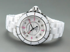 J12 Automatic White Ceramic Pink Diamond Numerals White Dial