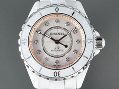 J12 Automatic White Ceramic Diamond Numerals Pink Mop Dial