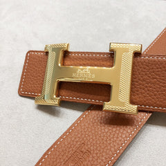 HM H D'ANCRE BELT BUCKLE & REVERSIBLE BRONZE BROWN LEATHER STRAP 38 MM GOLD HARDWARE