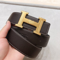 HM H D'ANCRE BELT BUCKLE & REVERSIBLE BLACK AND CHOCOLATE BROWN LEATHER STRAP 38 MM GOLD HARDWARE
