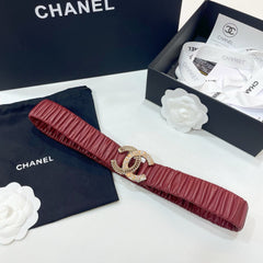 DOUBLE CC 30MM STRETCH BELT IN RED CALFSKIN GOLD CHAIN BUCKLE CRYSTAL LOGO