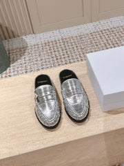 YSL 25S LOAFER MULE IN SILVER CALFSKIN