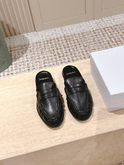 YSL 25S LOAFER MULE IN BLACK CALFSKIN