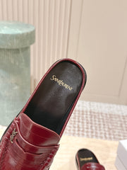 YSL 25S LOAFER MULE IN DARK RED GLOSSY CALFSKIN
