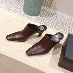 YSL 25S JILL MULES IN BURGUNDY SMOOTH CALFSKIN