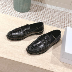 YSL 25S SAINT LAURENT LOAFERS IN BLACK GLOSSY CALFSKIN WITH SMALL LOGO