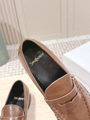 YSL 25S SAINT LAURENT LOAFERS IN BROWN CALFSKIN WITH SMALL LOGO