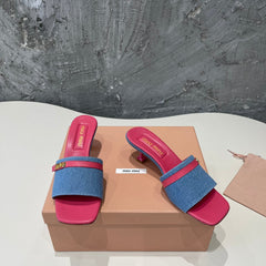 DEEP PINK HIGH HEEL WITH BLUE STRAPS AND PINK BELT