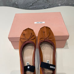 BALLET FLAT SHOES BRIGHT BROWN GLOSSY SHEEPSKIN