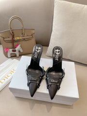 HEELED MULES 85MM IN BLACK LAMBSKIN