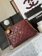 CAMERA BAG 24 IN BUCCANEER RED QUILTED LAMBSKIN DOUBLE C GOLD COIN