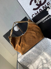 CHANEL 25S HOBO BAG 33 IN BROWN SUEDE GOLD HARDWARE