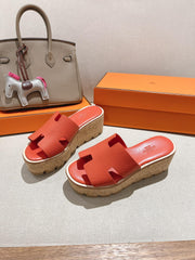 HM 25S HIGH WEDGE SANDALS IN DARK ORANGE LAMBSKIN STYLE 33