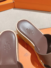 HM 25S HIGH WEDGE SANDALS IN DUSTY ROSE BROWN LAMBSKIN STYLE 19