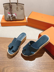 HM 25S HIGH WEDGE SANDALS IN DEEP SLATE BLUE LAMBSKIN STYLE 16