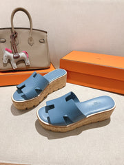 HM 25S HIGH WEDGE SANDALS IN BLUE LAMBSKIN STYLE 10