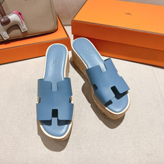 HM 25S HIGH WEDGE SANDALS IN BLUE LAMBSKIN STYLE 10