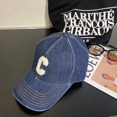 CELINE 25S BASEBALL CAP IN DENIM BLUE EMBROIDERED C LOGO