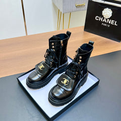 CHANEL 25S HIGH ANKLE BOOTS WITH ZIPPER IN BLACK FULL CALFSKIN GOLD HARDWRE