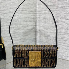 MINI FLAP BAG 18 IN BLACK LAMBSKIN WITH GOLD RHINSTONES