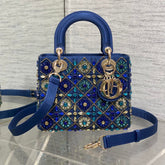 MINI 20 LADY BAG IN COBALT BLUE SATIN WITH COLORFUL EMBROIDERED BEADWORK