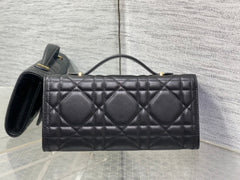 MISS CARO TOP HANDLE POUCH 24 IN BLACK MACROCANNAGE LAMBSKIN