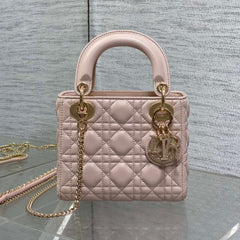 DIOR 25S MINI LADY DIOR BAG 17 IN PINK CALFSKIN CHARM CRYSTAL EMBELLISHMENTS