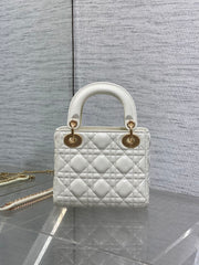 DIOR 25S MINI LADY DIOR BAG 17 IN IVORY CALFSKIN CHARM CRYSTAL EMBELLISHMENTS