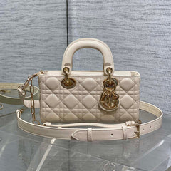 DIOR 25S SMALL LADY D-JOY 22 IN BEIGE LAMBSKIN GOLD HARDWRE