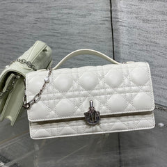 DIOR 25S DIOR TALK PHONE POUCH 21 IN WHITE CANNAGE LAMBSKIN SILVER HARDWRE
