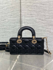 DIOR 25S SMALL LADY D‑JOY BAG 22 IN BLACK CALFSKIN GOLD HARDWARE