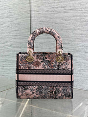 DIOR 25S SMALL LADY D-LITE BAG 24 IN PINK DIOR FLOWERS CALENDAR ALLOVER EMBROIDERY