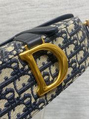 DIOR 25S MINI SOFT SADDLE BAG 19 IN BLUE DIOR OBLIQUE JACQUARD AND SMOOTH CALFSKIN