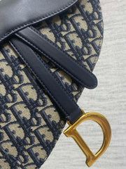 DIOR 25S MEDIUM SOFT SADDLE BAG 25 IN BLUE DIOR OBLIQUE JACQUARD AND SMOOTH CALFSKIN