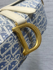 DIOR 25S SOFT SADDLE BAG 25 IN BLUE DIOR OBLIQUE CHAMBRAY AND IVORY SMOOTH CALFSKIN