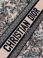 DIOR 25S LUCKY MEDIUM DIOR BOOK TOTE 36 IN PINK MULTICOLOR DIOR FLOWERS CALENDAR ALLOVER EMBROIDERY