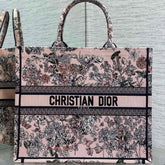 DIOR 25S LUCKY LARGE DIOR BOOK TOTE 42 IN PINK MULTICOLOR DIOR FLOWERS CALENDAR ALLOVER EMBROIDERY