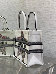 DIOR 25S LUCKY MEDIUM DIOR BOOK TOTE 36 IN WHITE MULTICOLOR DIOR STAR EMBROIDERY