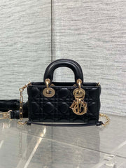 DIOR 25S MICRO LADY D-JOY 19 IN BLACK CALFSKIN GOLD HARDWRE
