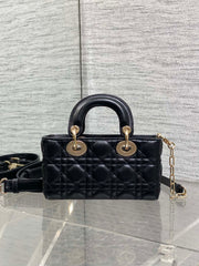 DIOR 25S MICRO LADY D-JOY 19 IN BLACK CALFSKIN GOLD HARDWARE